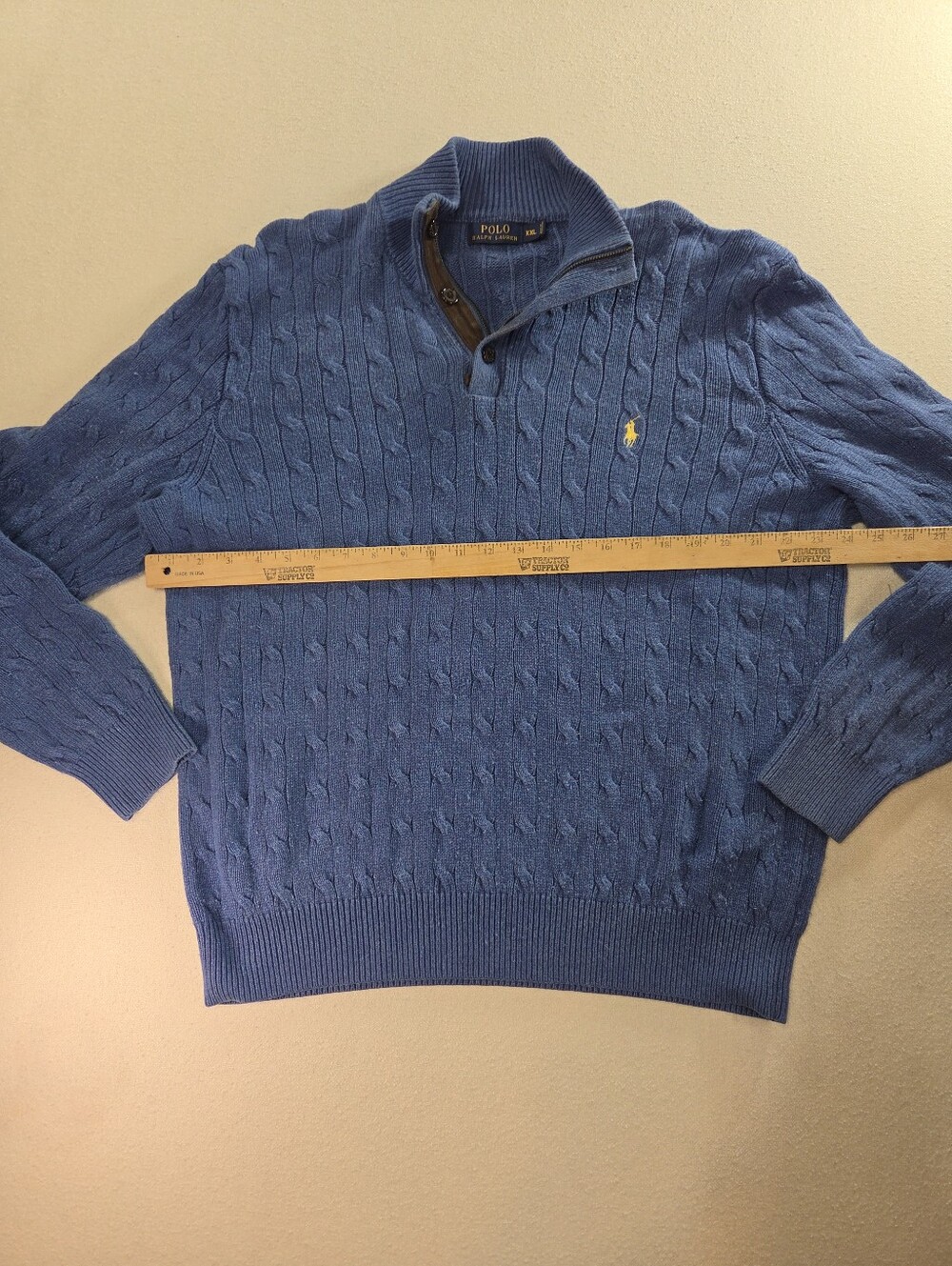 Polo Ralph Lauren XXL Blue Cable Knit 1/4 Zip Silk Sweater - Picture 4 of 7